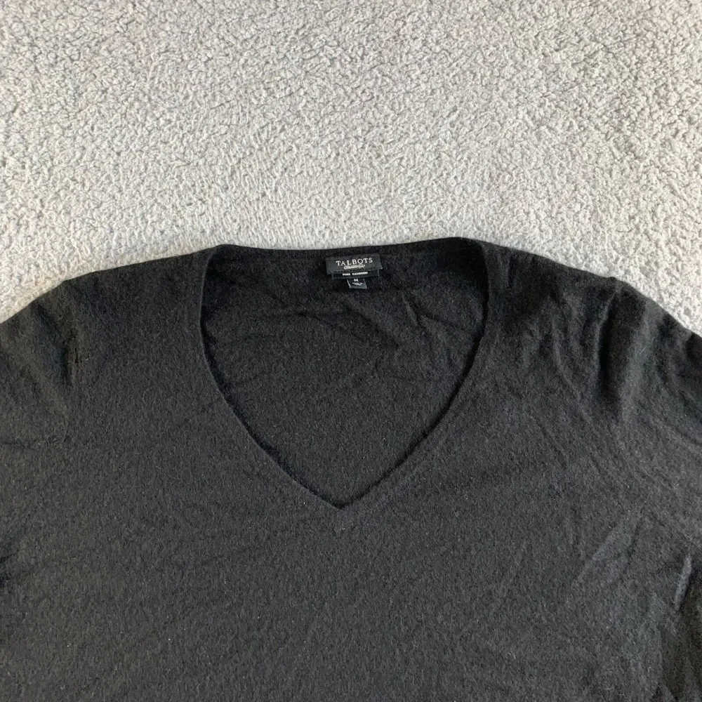 Talbots Sweater Womens Medium Black Pure Cashmere Pullover V Neck 3/4‎ Sleeve